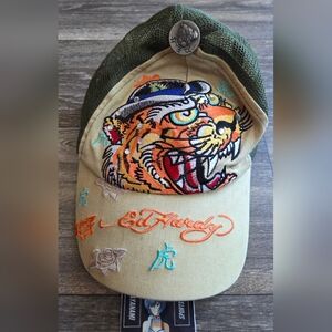 Ed Hardy Tiger Embroidered Rhinestone Trucker Hat Cap